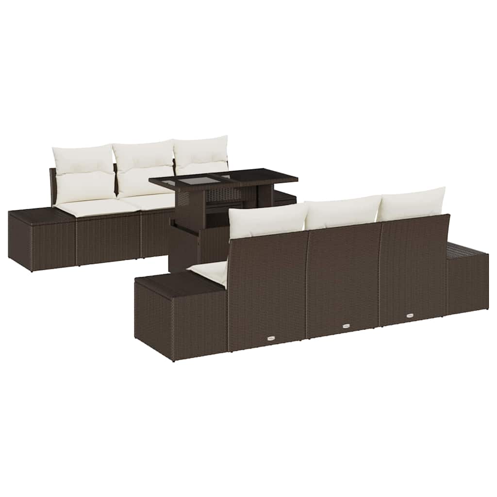Garten-Sofa-Set mit Kissen 7 pcs Braun und Creme