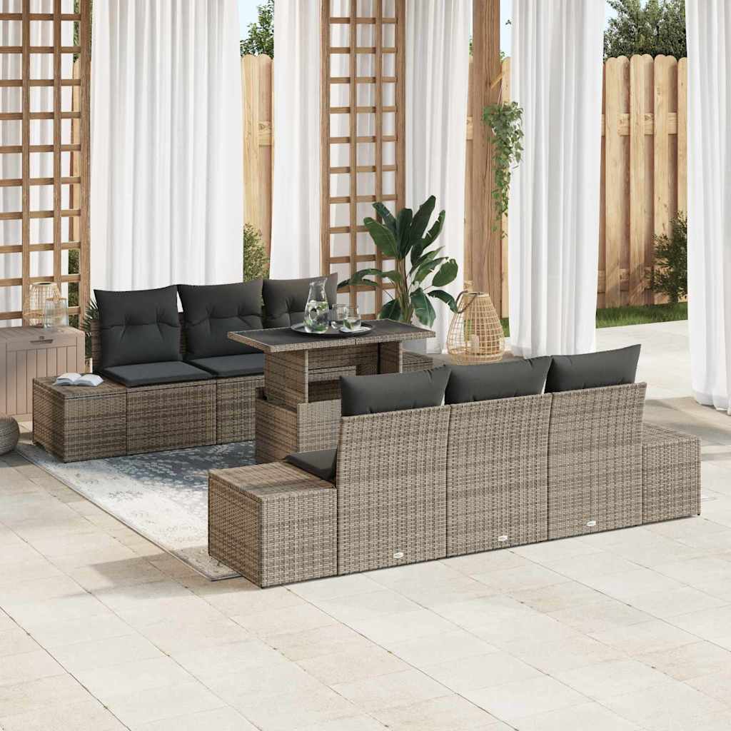 Garten-Sofa-Set mit Kissen 7 pcs Grau