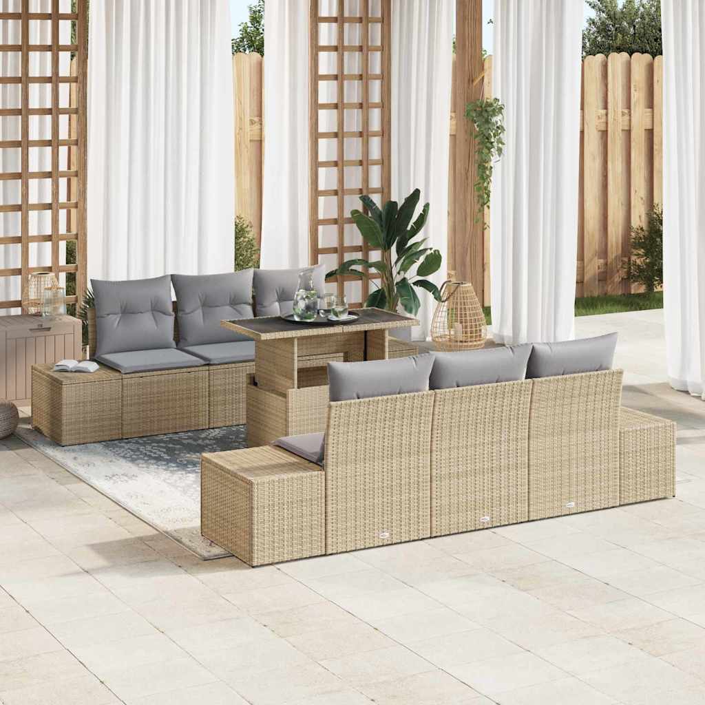 Garten-Sofa-Set mit Kissen 7 pcs Beige und Hellgrau