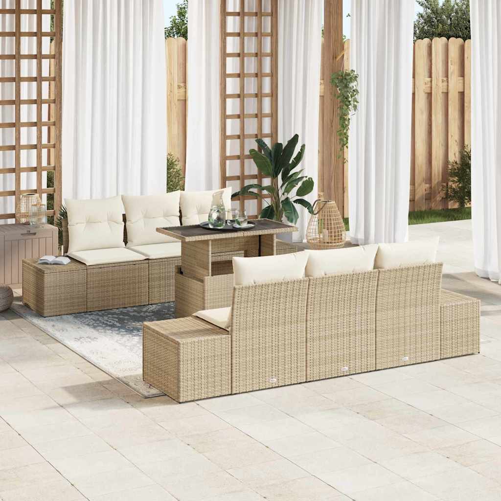 Garten-Sofa-Set mit Kissen 7 pcs Beige und Creme