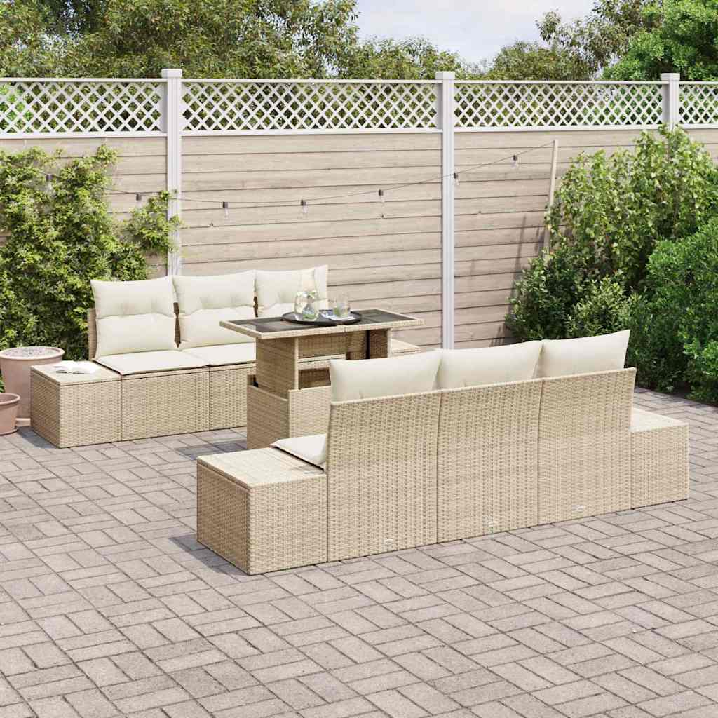 Garten-Sofa-Set mit Kissen 7 pcs Beige und Creme