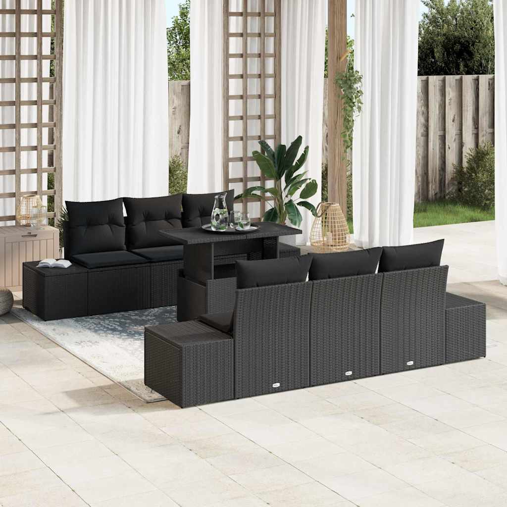 Garten-Sofa-Set mit Kissen 7 pcs Schwarz