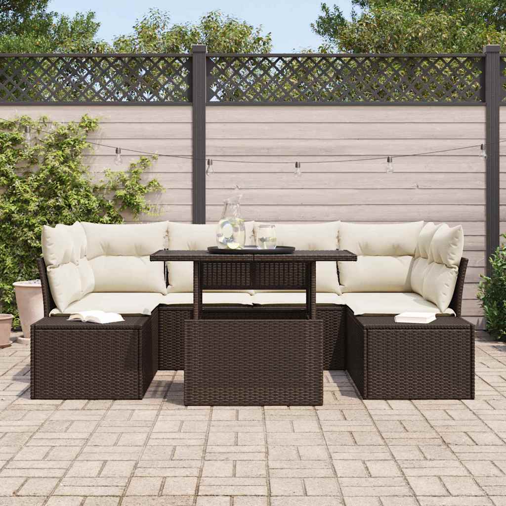 Garten-Sofa-Set mit Kissen 7 pcs Braun und Creme