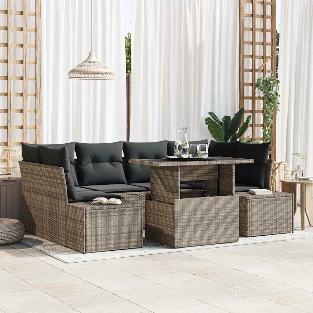 Garten-Sofa-Set mit Kissen 7 pcs Grau