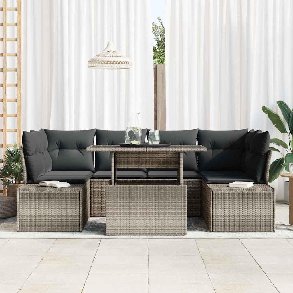 Garten-Sofa-Set mit Kissen 7 pcs Grau