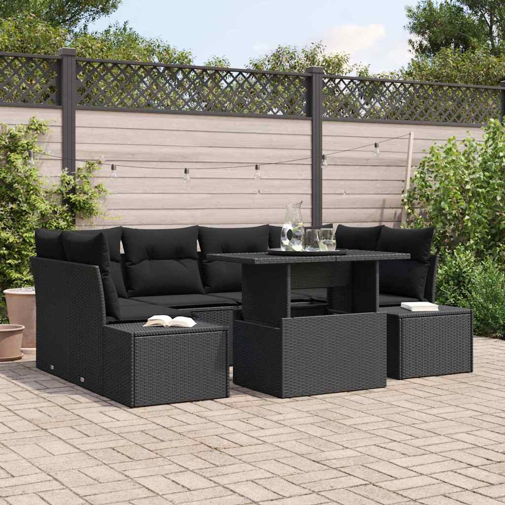 Garten-Sofa-Set mit Kissen 7 pcs Schwarz