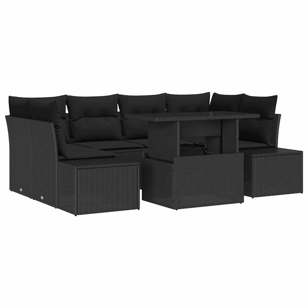 Garten-Sofa-Set mit Kissen 7 pcs Schwarz