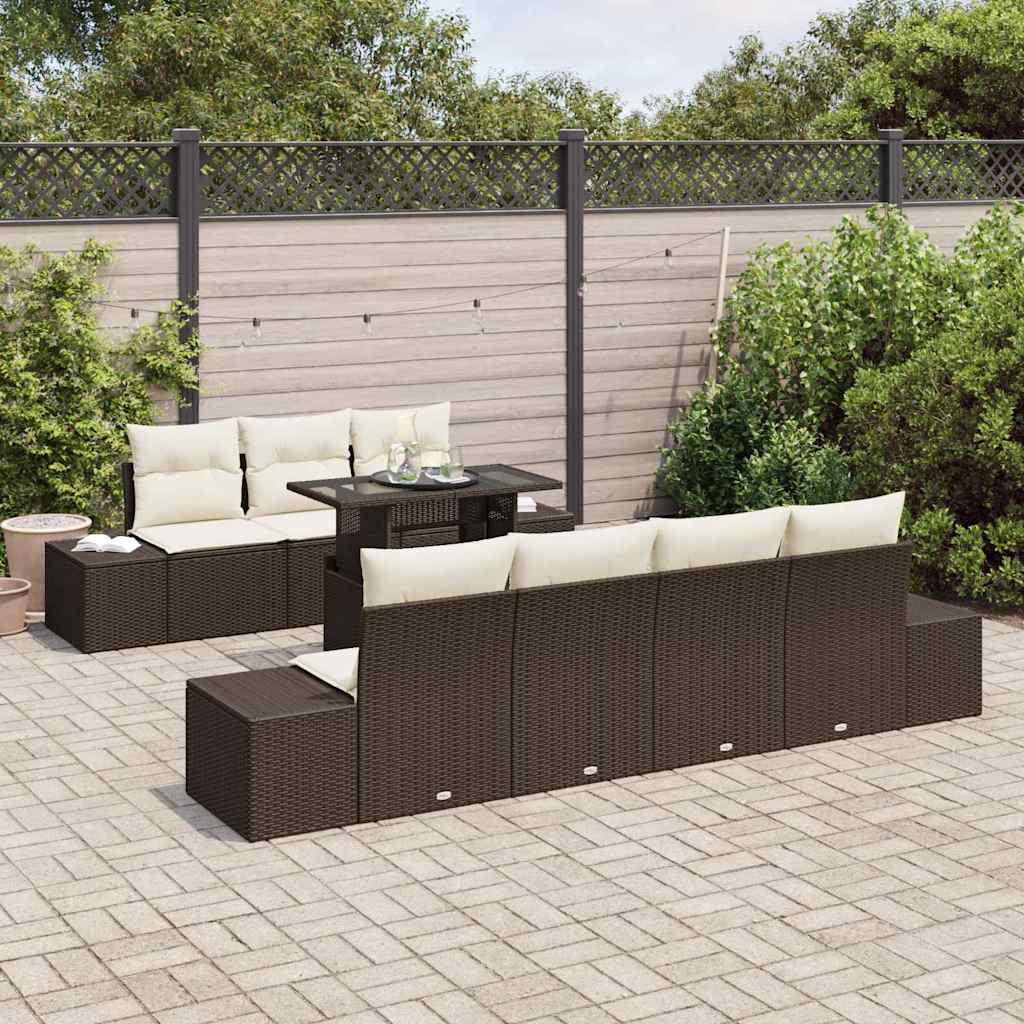 Gartensofa-set mit Kissen 8 pcs Braun und Creme