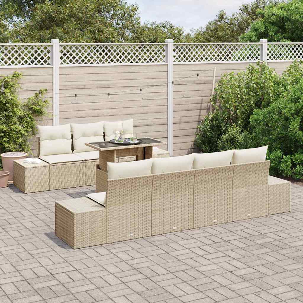 Gartensofa-set mit Kissen 8 pcs Beige und Creme