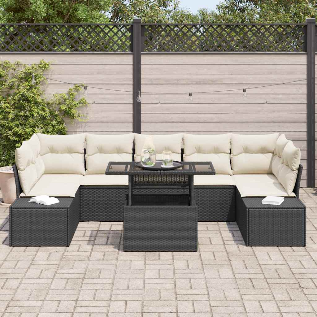 Garten-Sofa-Set mit Kissen 8 pcs Schwarz und Creme