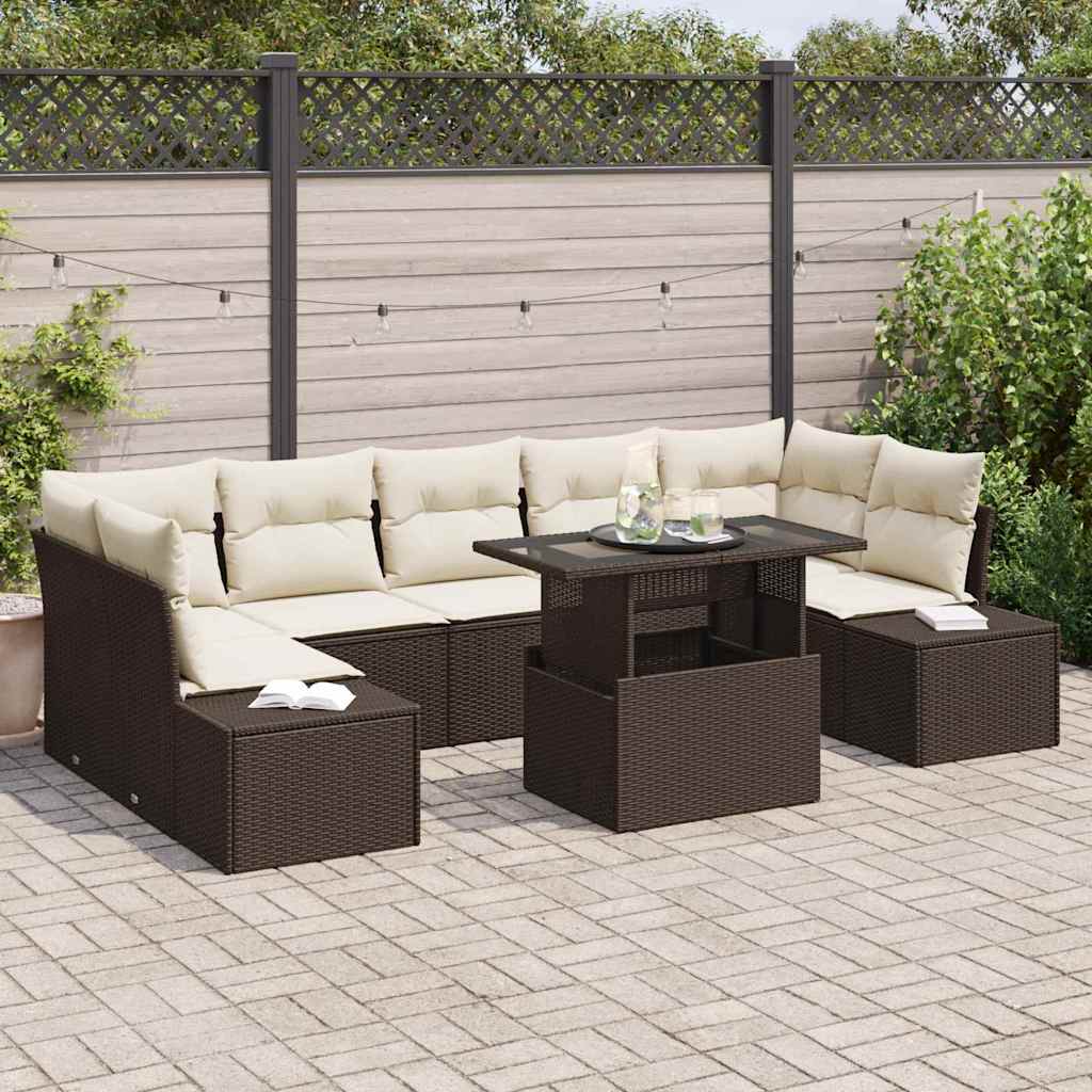 Garten-Sofa-Set mit Kissen 8 pcs Braun und Creme