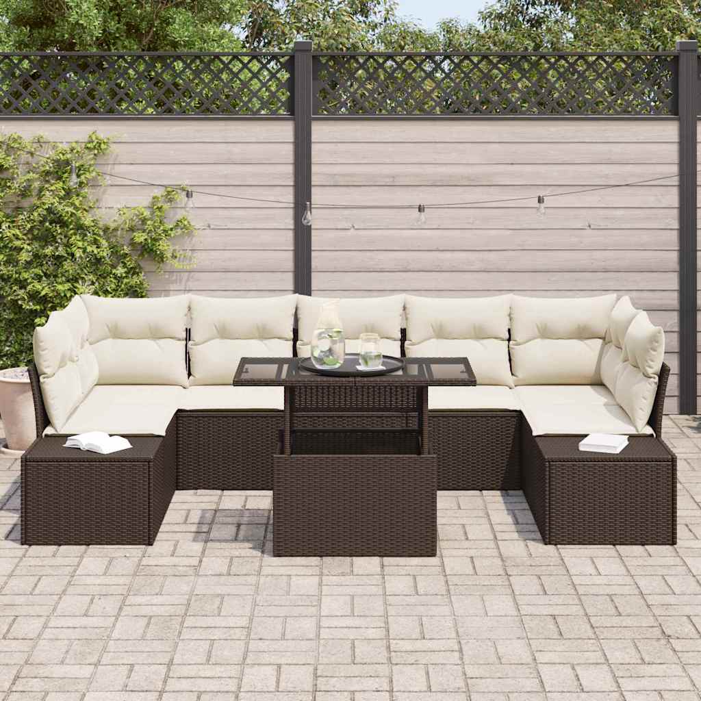 Garten-Sofa-Set mit Kissen 8 pcs Braun und Creme