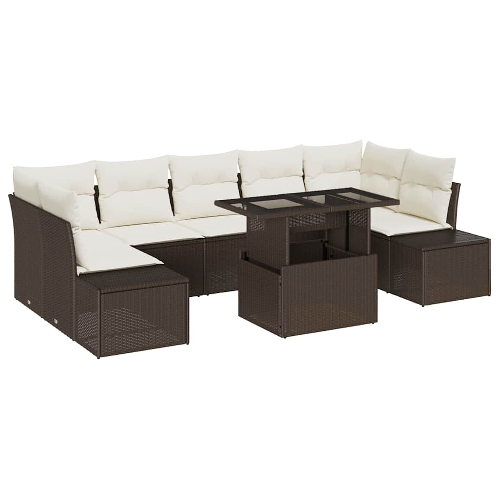 Garten-Sofa-Set mit Kissen 8 pcs Braun und Creme