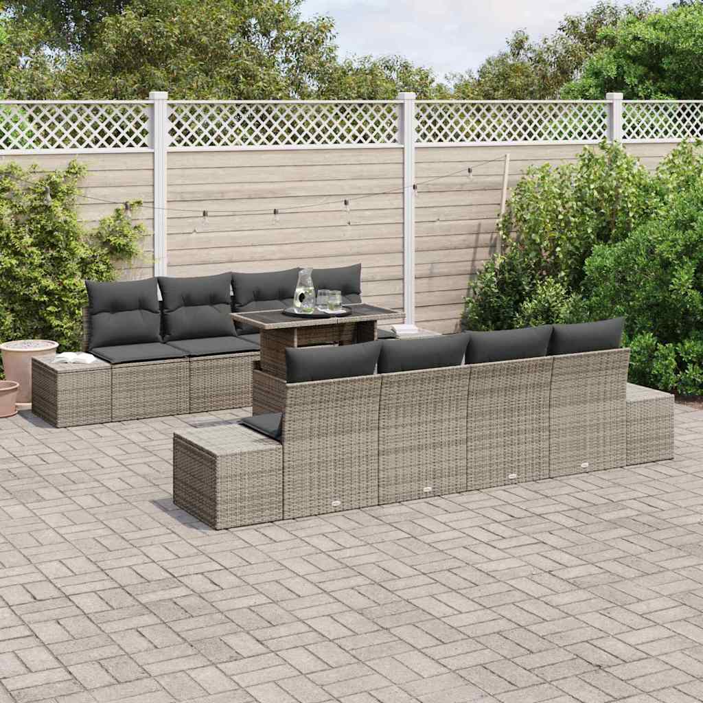 Gartensofa-set mit Kissen mit Speicher mit Kissen 9 pcs Grau