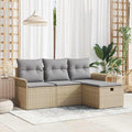 Gartensofa-set mit Kissen 4 pcs Beige und Hellgrau Poly-Rattan