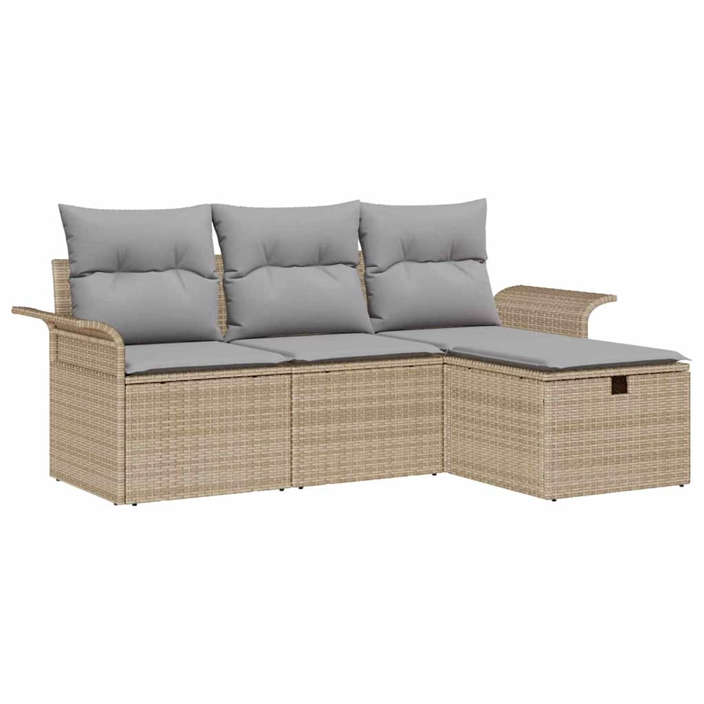 Gartensofa-set mit Kissen 4 pcs Beige und Hellgrau Poly-Rattan