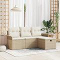 Gartensofa-set mit Kissen 4 pcs Beige und Creme Poly-Rattan