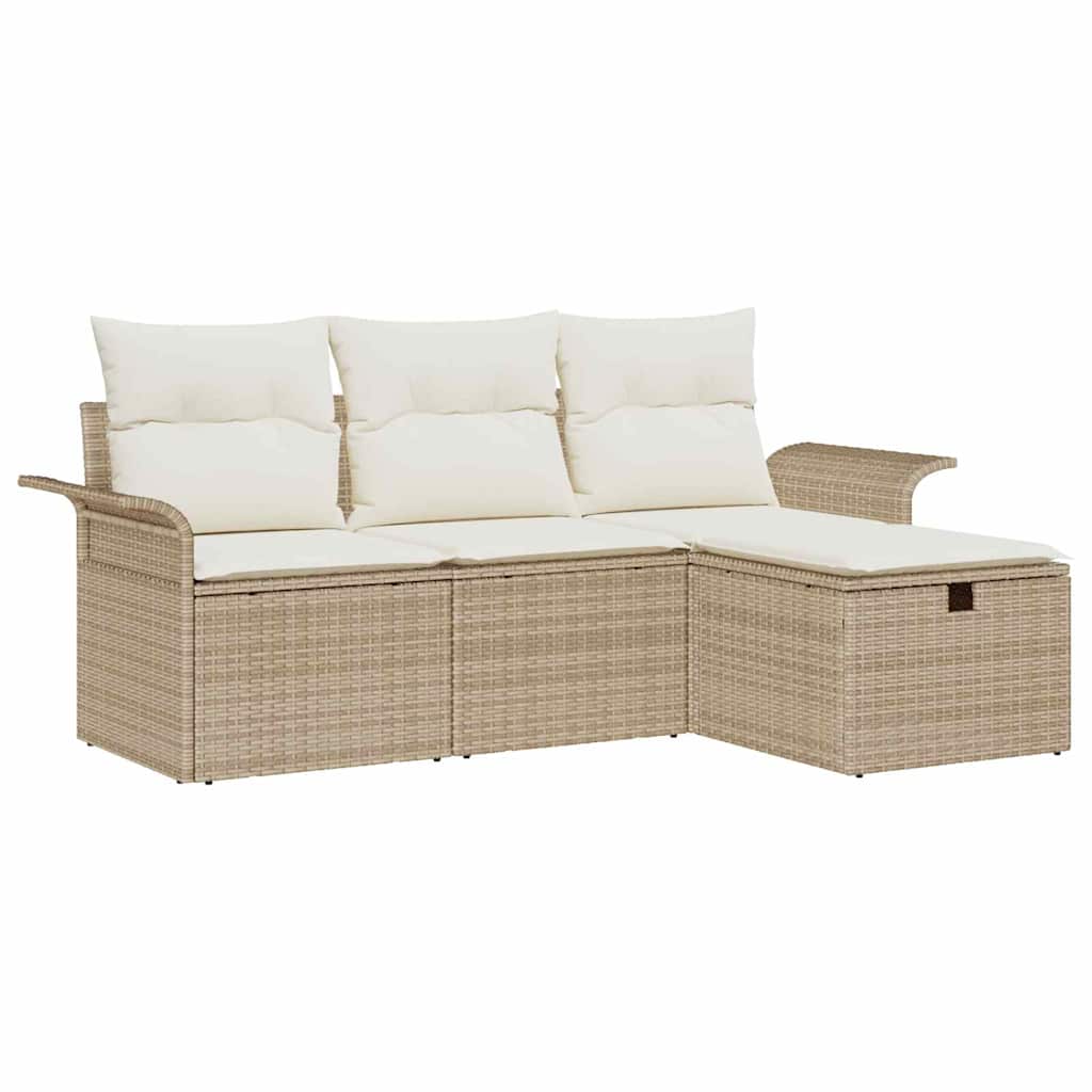 Gartensofa-set mit Kissen 4 pcs Beige und Creme Poly-Rattan