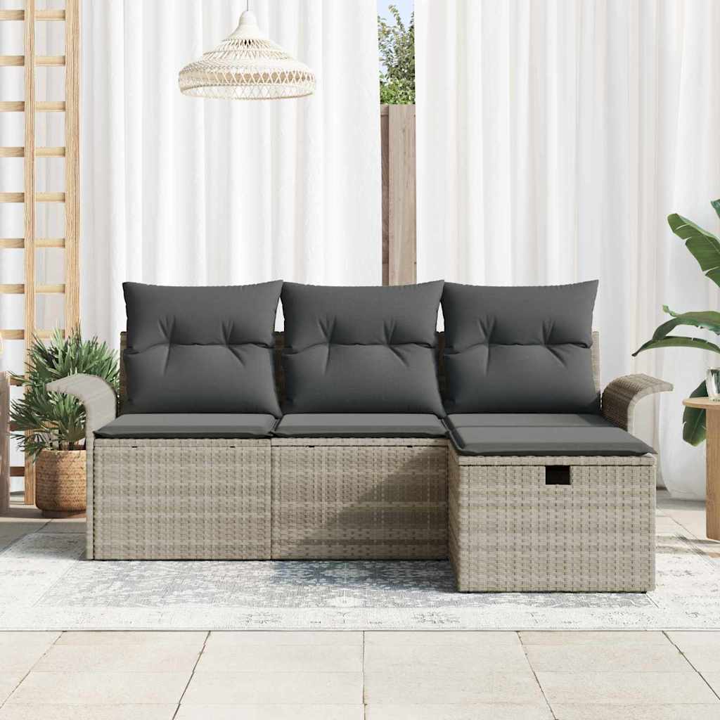 Garten-Sofa-Set mit Kissen 4 pcs Hellgrau Poly Rattan