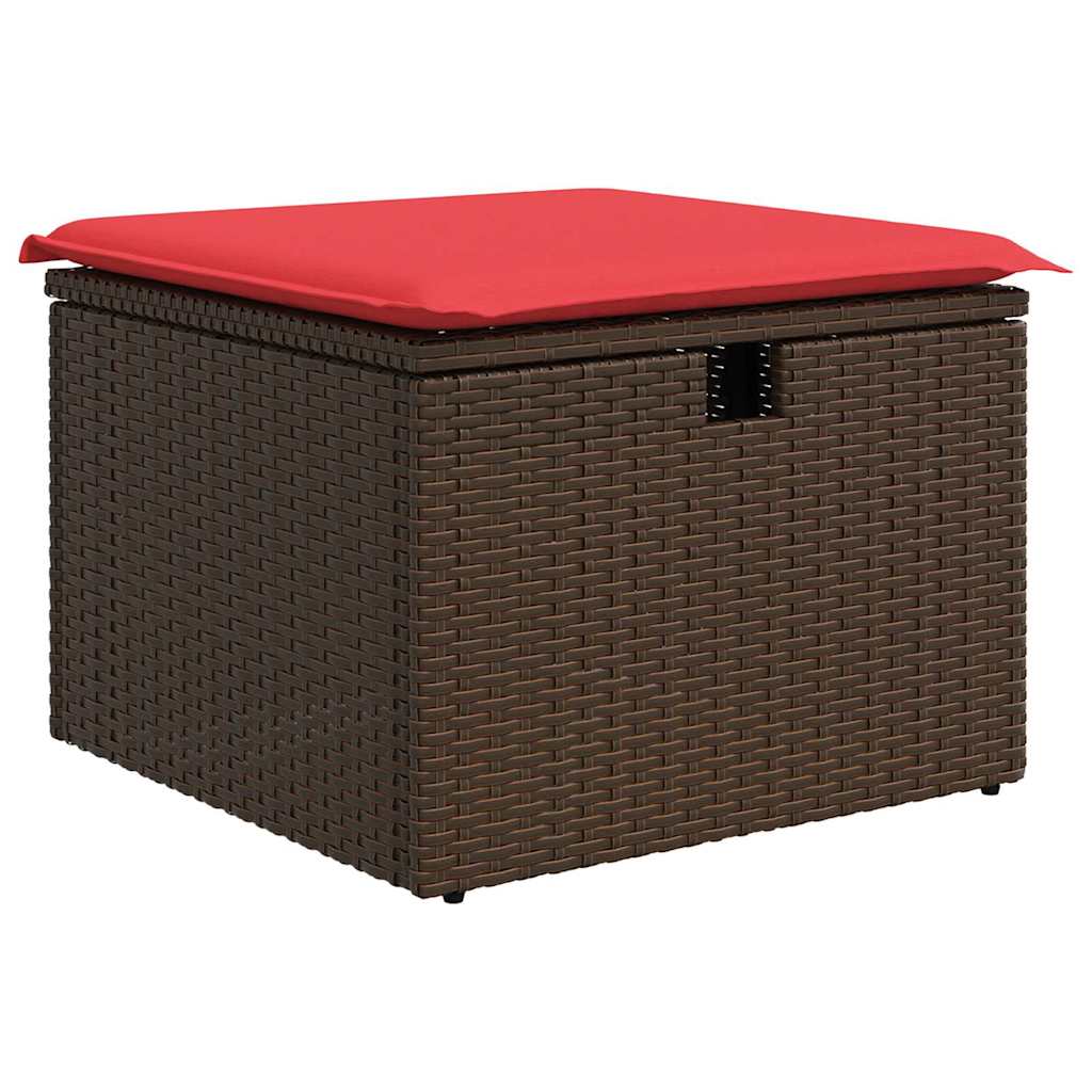 Gartensofa-set mit Kissen 4 pcs Braun und Rot Poly-Rattan