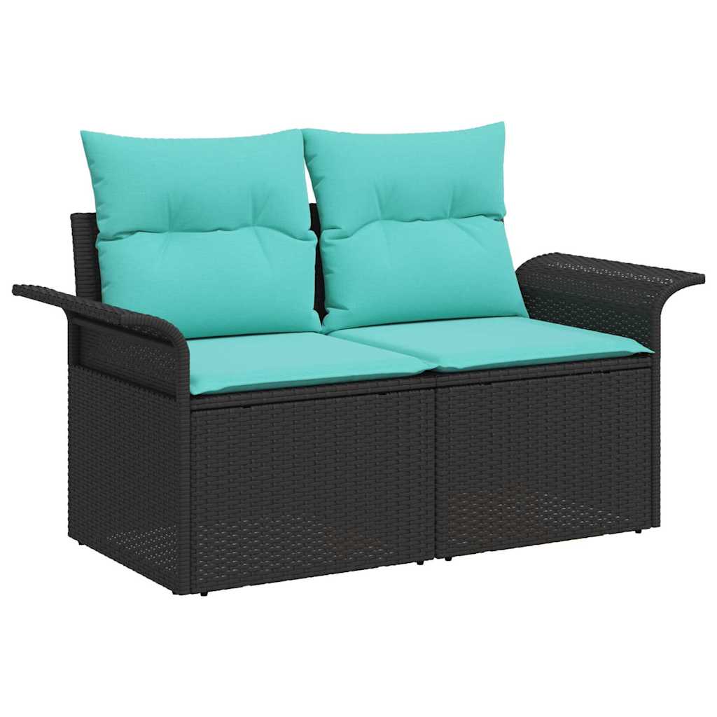 Gartensofa-set mit Kissen 4 pcs Schwarz und Türkis Poly-Rattan
