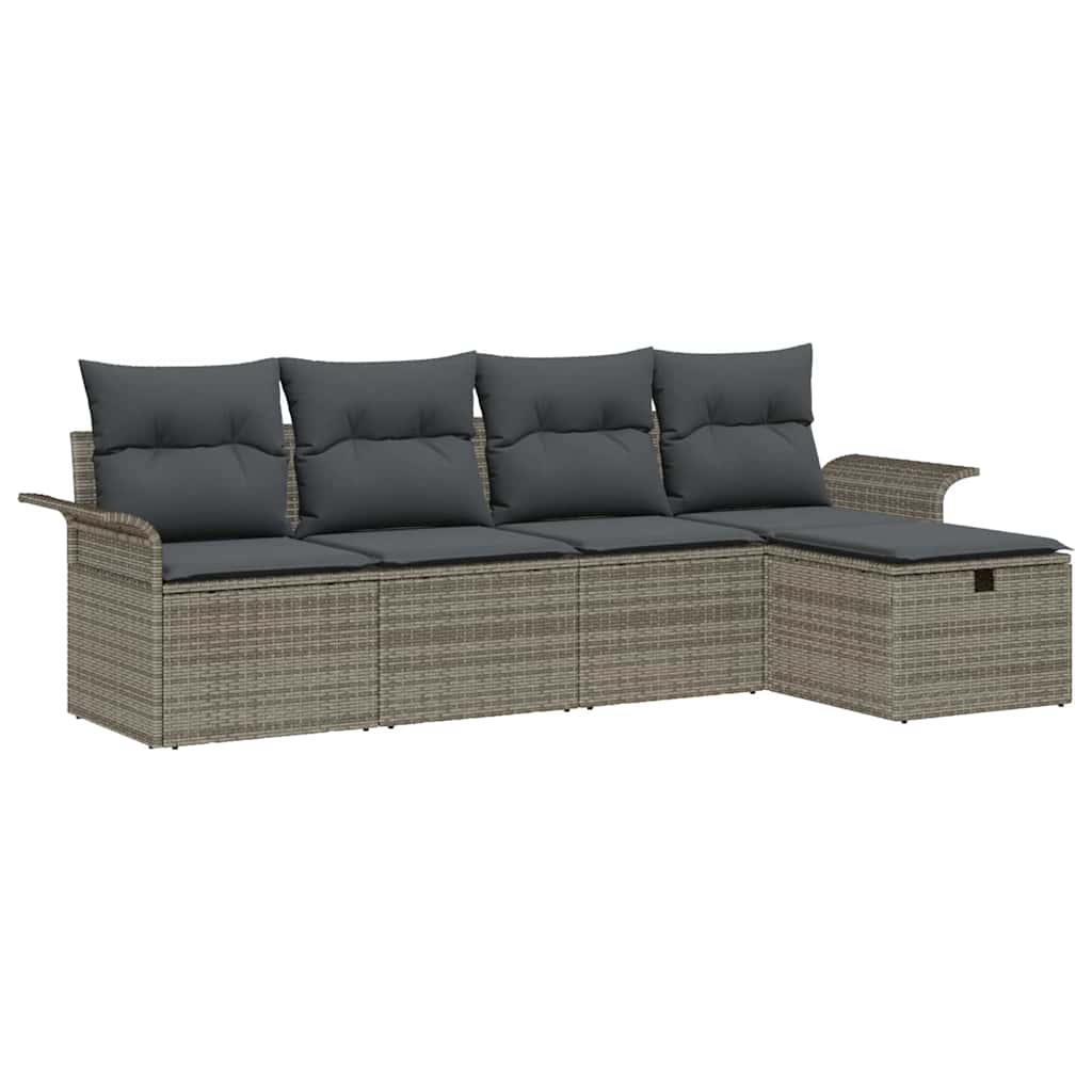 Gartensofa-set mit Kissen mit Speicher 5 pcs Grau Poly-Rattan