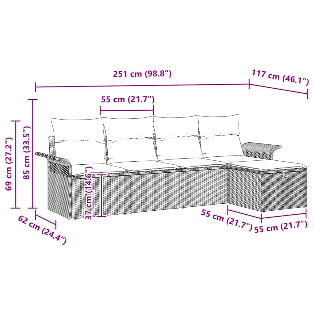 Gartensofa-set mit Kissen mit Speicher 5 pcs Grau Poly-Rattan