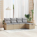 Gartensofa-set mit Kissen 5 pcs Beige und Hellgrau Poly-Rattan