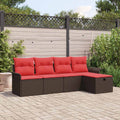 Gartensofa-set mit Kissen 5 pcs Braun und Rot Poly-Rattan
