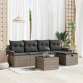 Gartensofa-set mit Kissen mit Speicher 6 pcs Grau Poly-Rattan