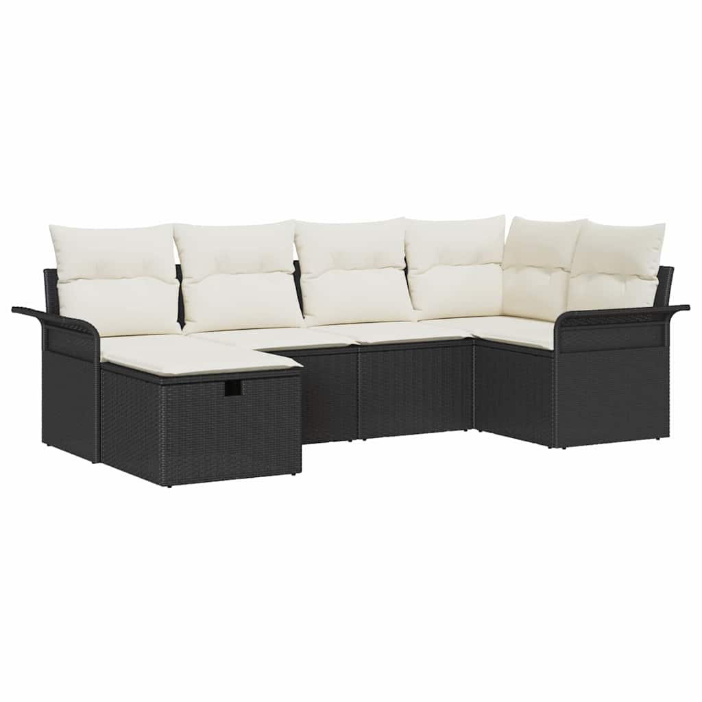 Gartensofa-set mit Kissen 6 pcs Schwarz und Creme Poly-Rattan