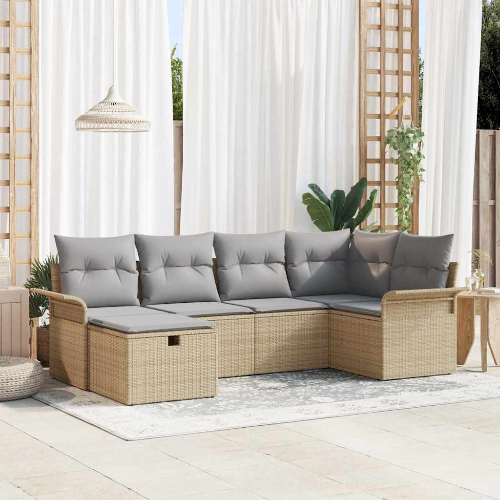 Gartensofa-set mit Kissen 6 pcs Beige und Hellgrau Poly-Rattan