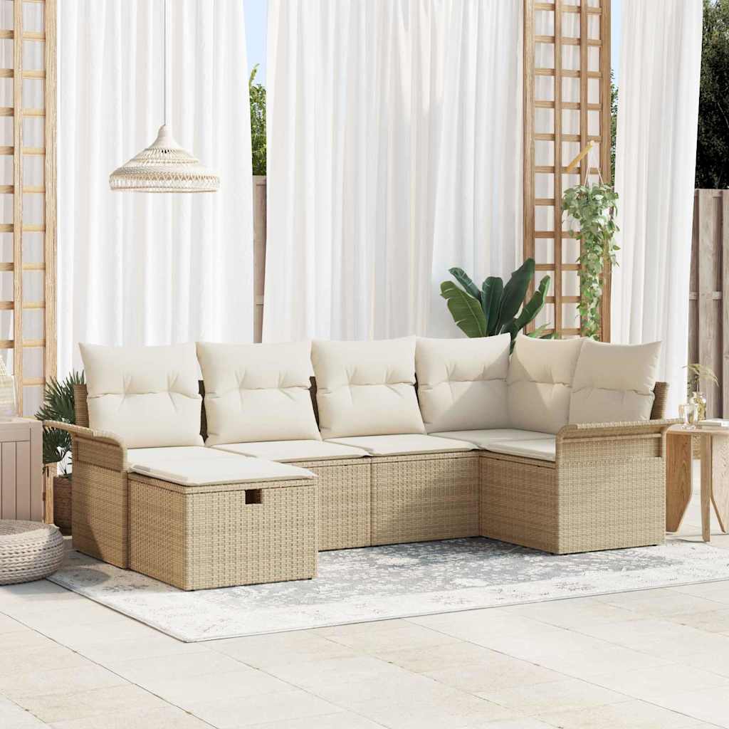 Gartensofa-set 6 Stk. Beige und Creme Poly-Rattan