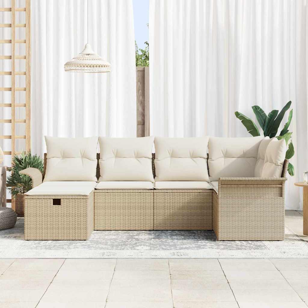 Gartensofa-set 6 Stk. Beige und Creme Poly-Rattan