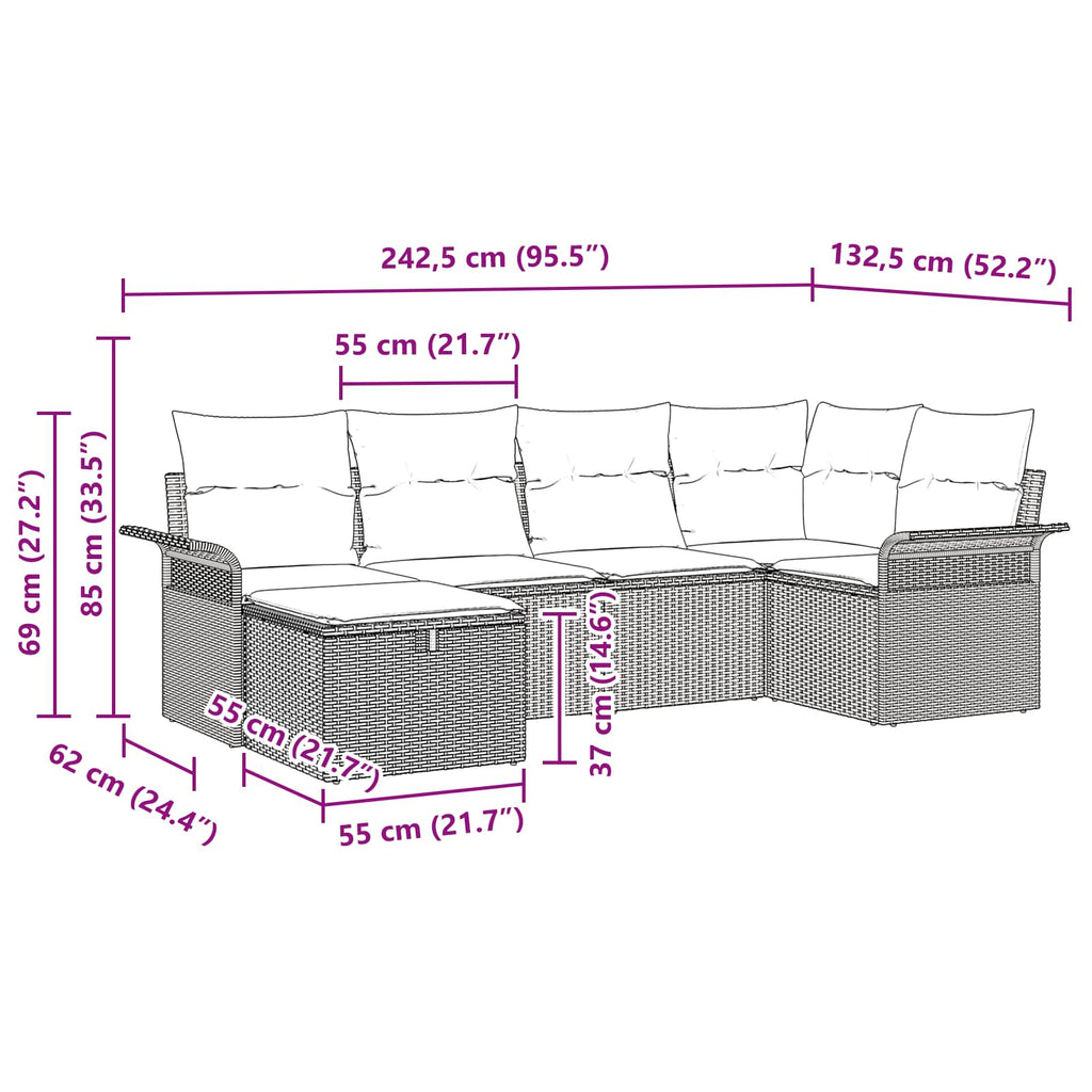 Gartensofa-set mit Kissen 6 pcs Schwarz und Türkis Poly-Rattan