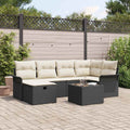 Gartensofa-set mit Kissen 7 pcs Schwarz und Creme Poly-Rattan
