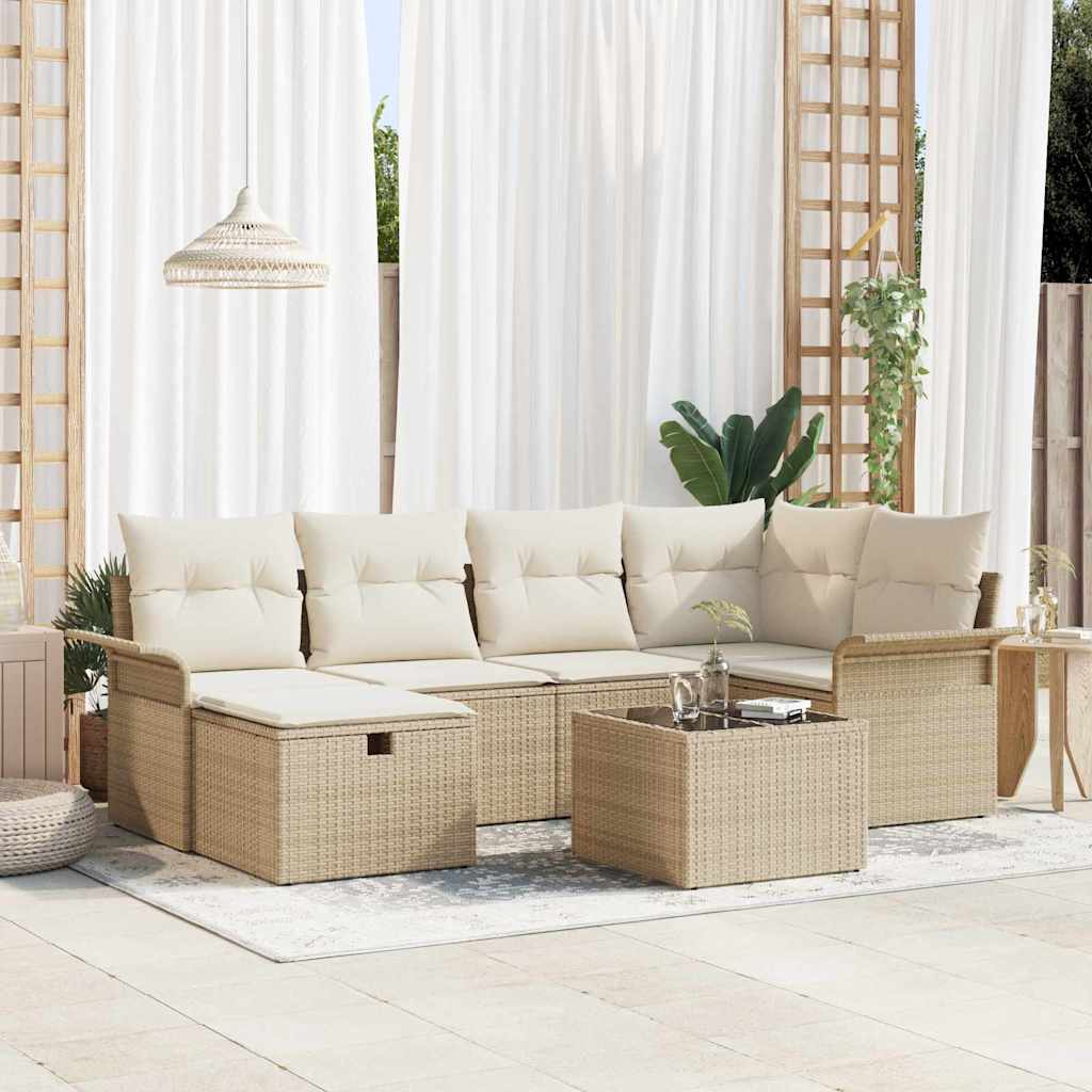 Gartensofa-set 7 Stk. Beige und Creme Poly-Rattan
