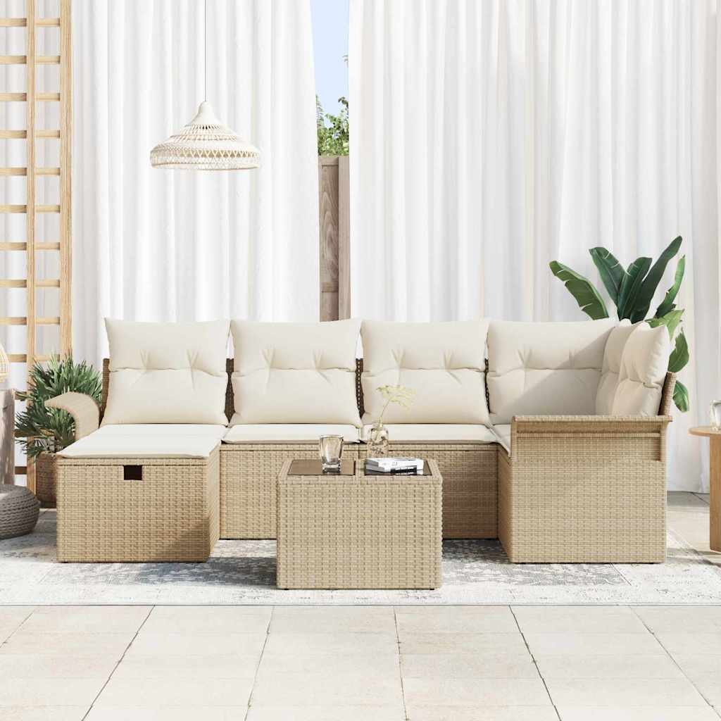 Gartensofa-set 7 Stk. Beige und Creme Poly-Rattan