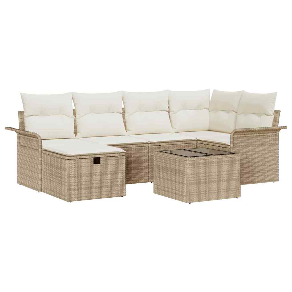 Gartensofa-set 7 Stk. Beige und Creme Poly-Rattan