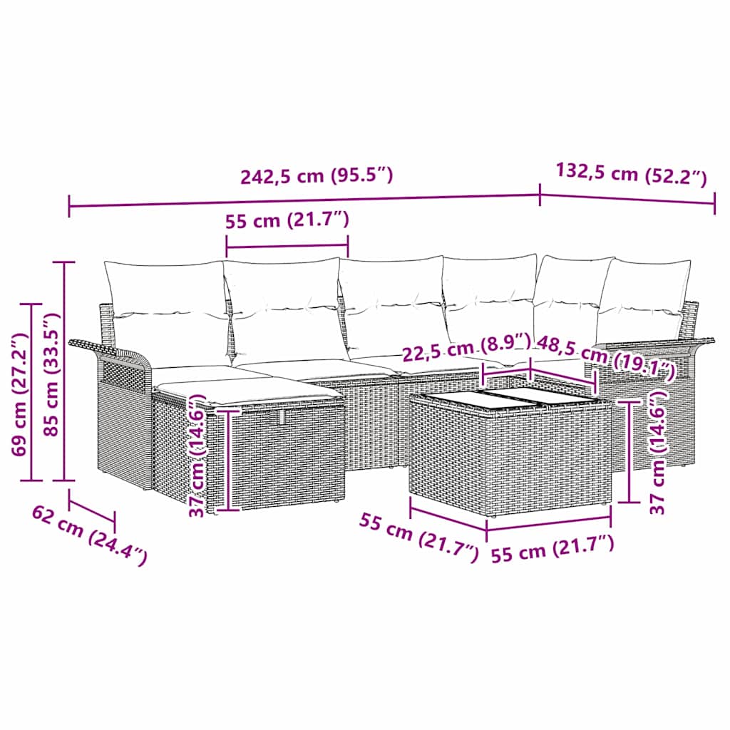 Gartensofa-set 7 Stk. Beige und Creme Poly-Rattan