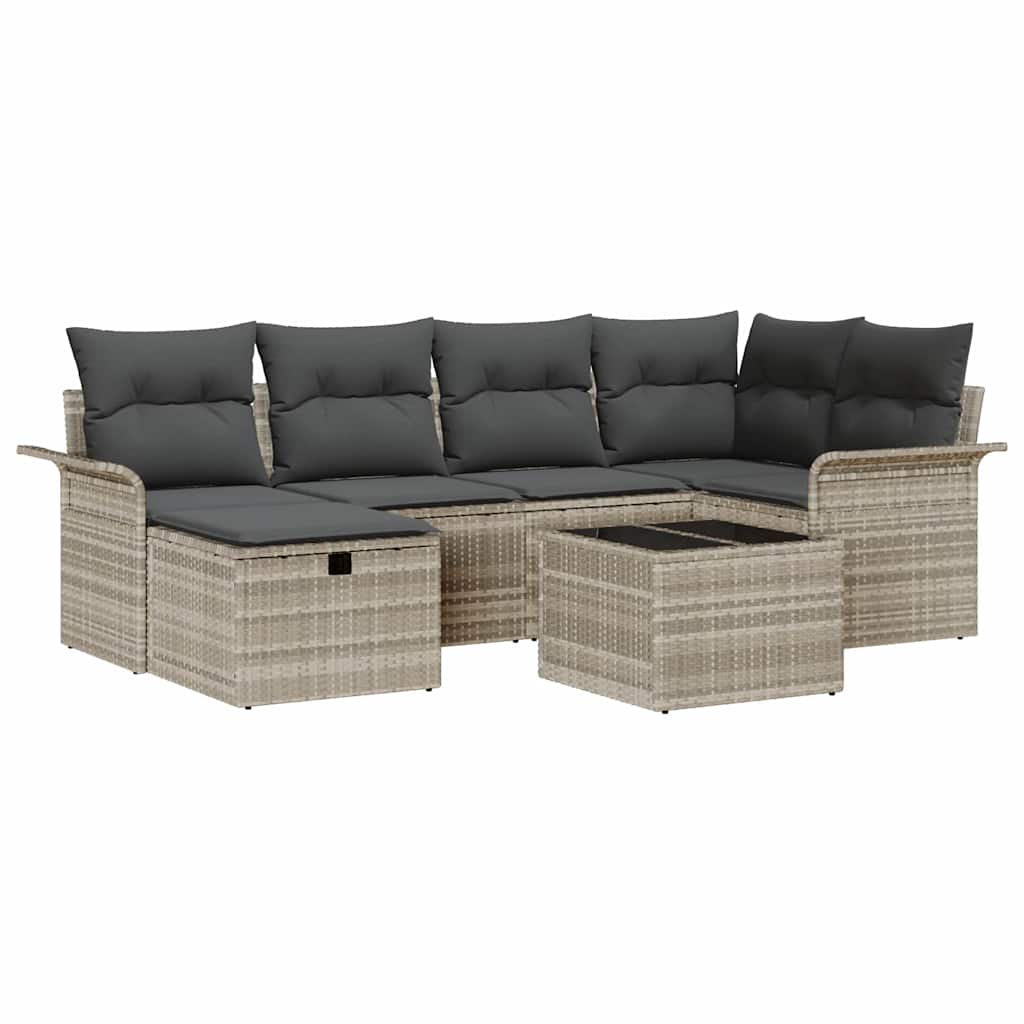 Gartensofa-set mit Kissen 7 pcs Hellgrau Poly-Rattan