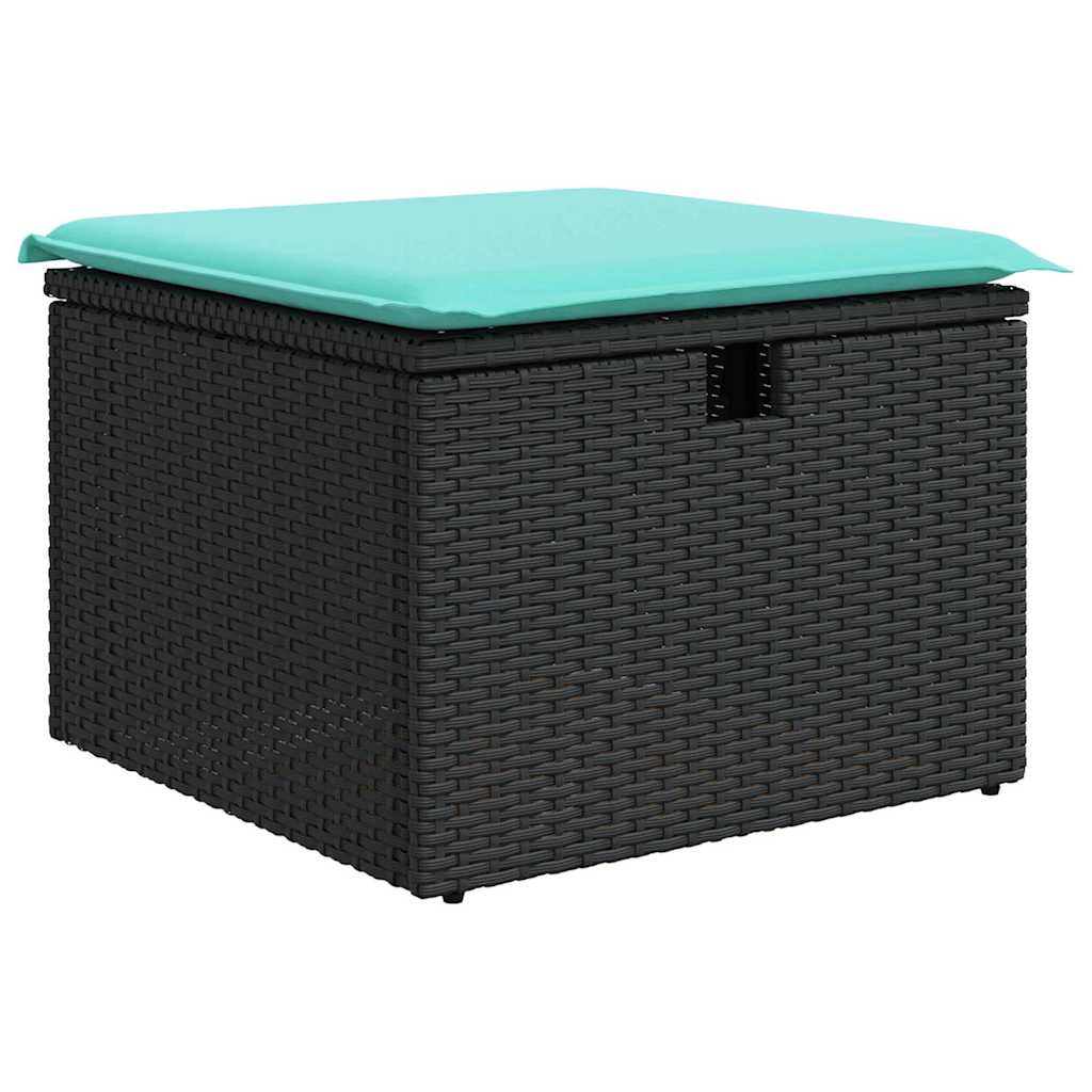 Gartensofa-set mit Kissen 7 pcs Schwarz und Türkis Poly-Rattan