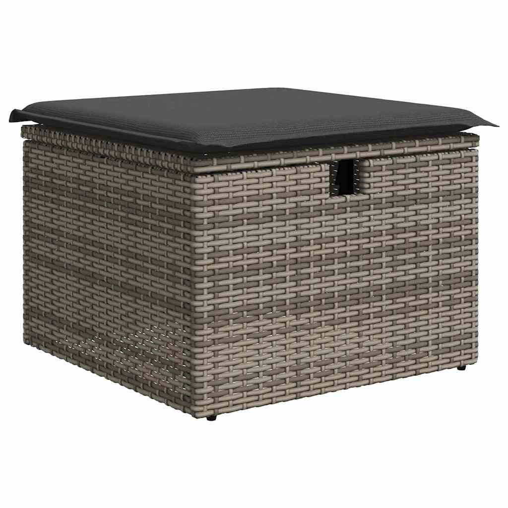 Gartensofa-set mit Kissen mit Speicher 7 pcs Grau Poly-Rattan