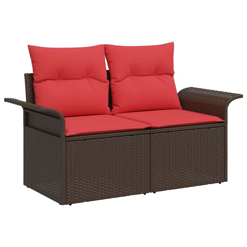 Gartensofa-set mit Kissen 7 pcs Braun und Rot Poly-Rattan