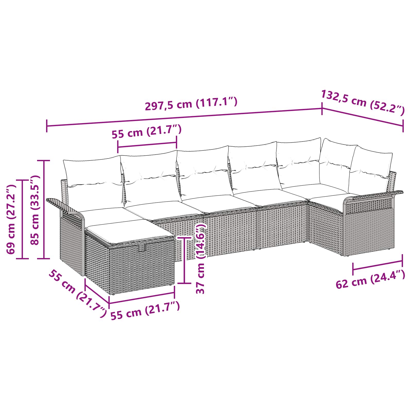 Gartensofa-set mit Kissen 7 pcs Schwarz und Türkis Poly-Rattan
