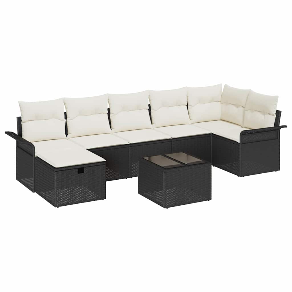 Gartensofa-set mit Kissen 8 pcs Schwarz und Creme Poly-Rattan