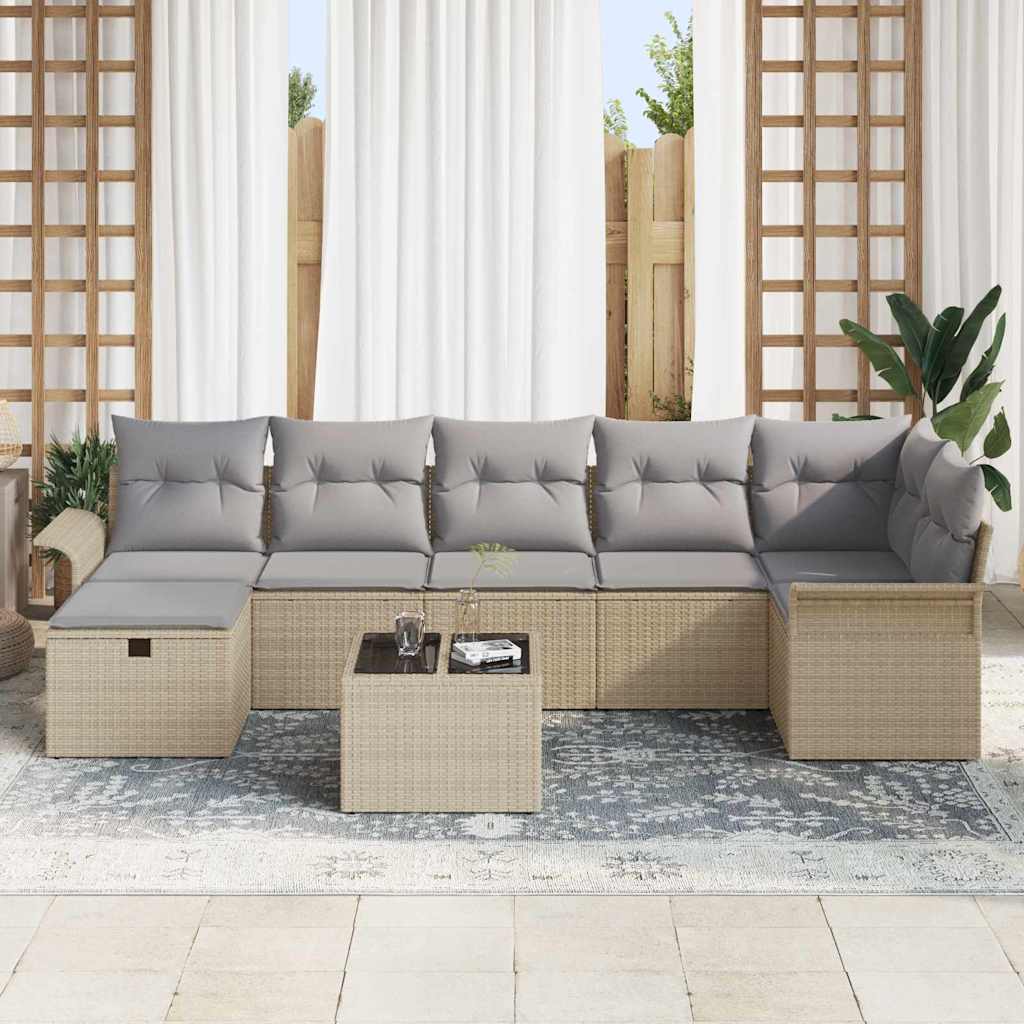 Gartensofa-set mit Kissen 8 pcs Beige und Hellgrau Poly-Rattan
