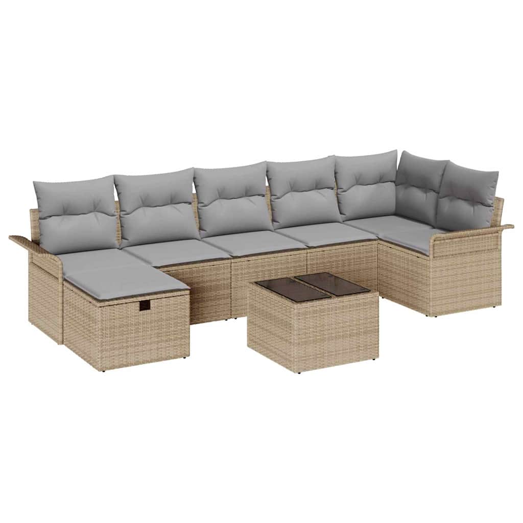 Gartensofa-set mit Kissen 8 pcs Beige und Hellgrau Poly-Rattan