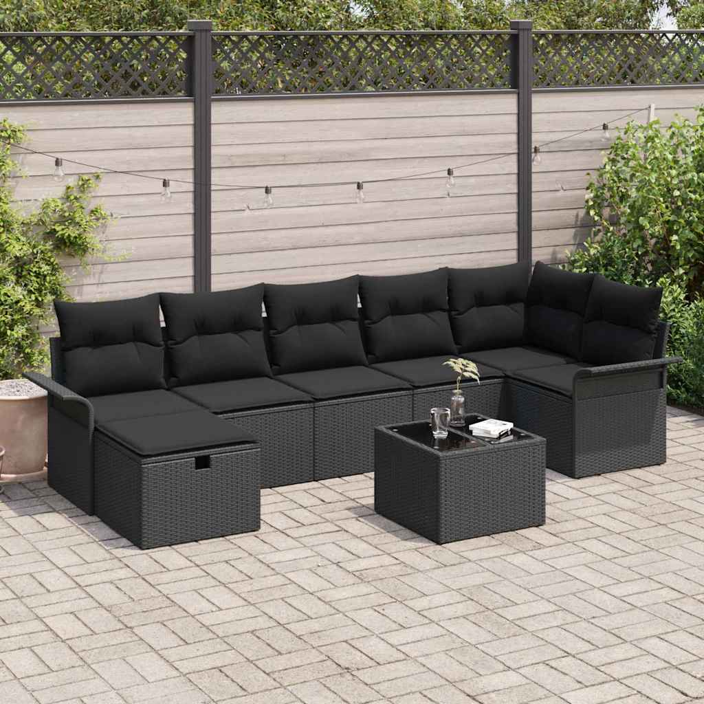 Gartensofa-set mit Kissen 8 pcs Schwarz Poly-Rattan