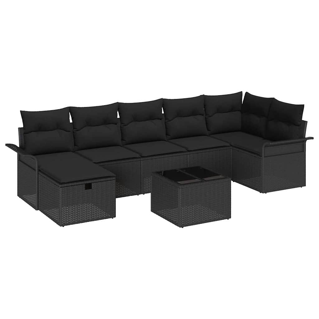 Gartensofa-set mit Kissen 8 pcs Schwarz Poly-Rattan